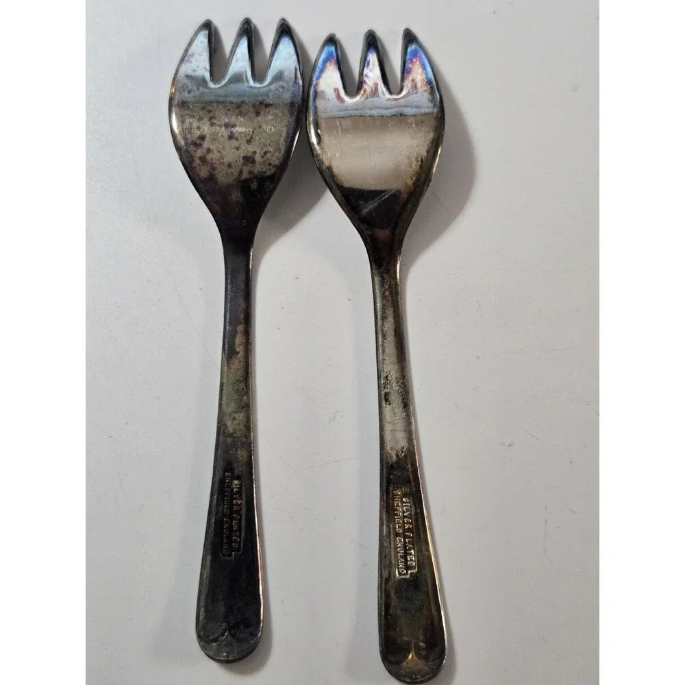 2 pc Vintage Silver Plated Sheffield England Cocktail Seafood Fork Small 5